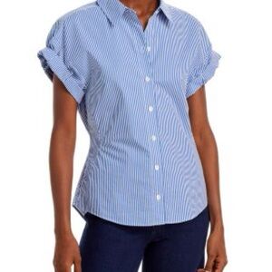FRAME Cotton Button Down Striped Short Sleeve Shirt